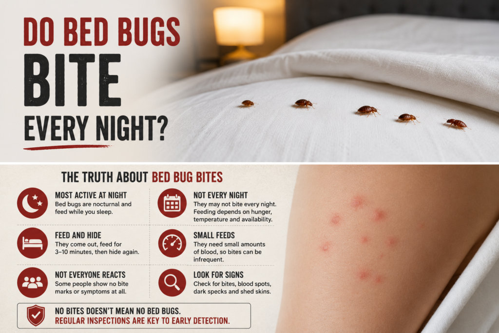 Bed bug are most active at night but may not bite you