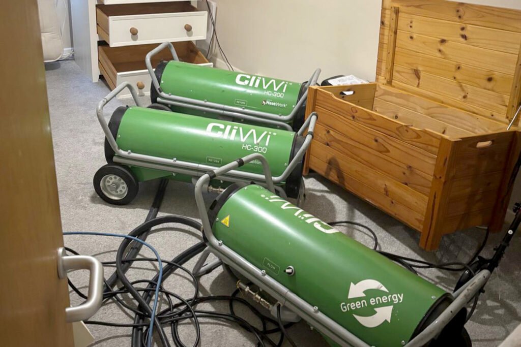 Industrial Bed Bug Heat Treatment Fans in a living room in Woking, Surrey