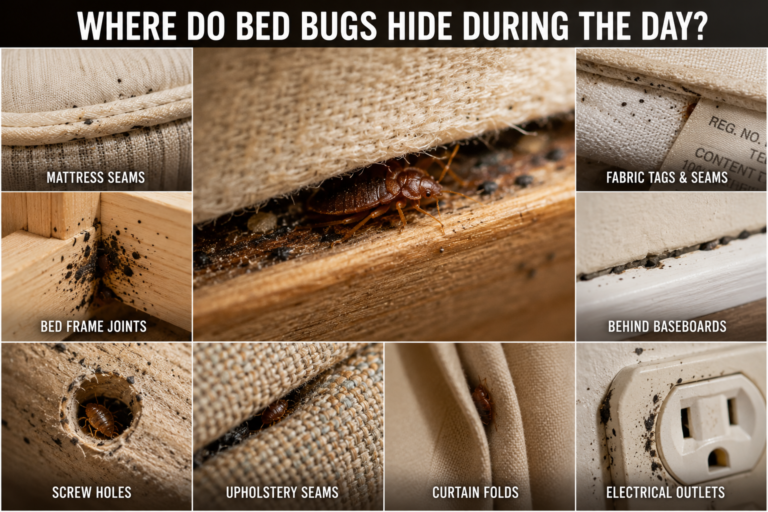 Where do bed bugs hide during the day?